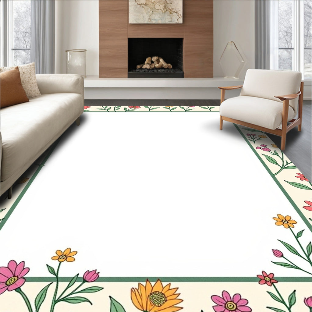 Charming Floral Border Pattern Rug
