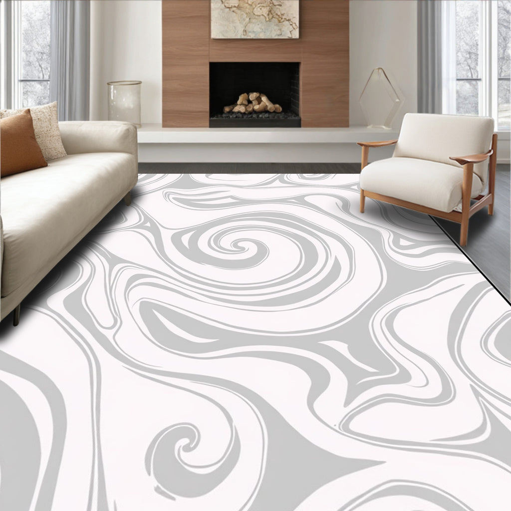 Abstract Gray Swirling Fluid Rug
