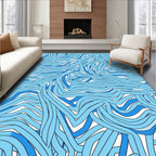 Abstract Blue Wave Pattern Rug