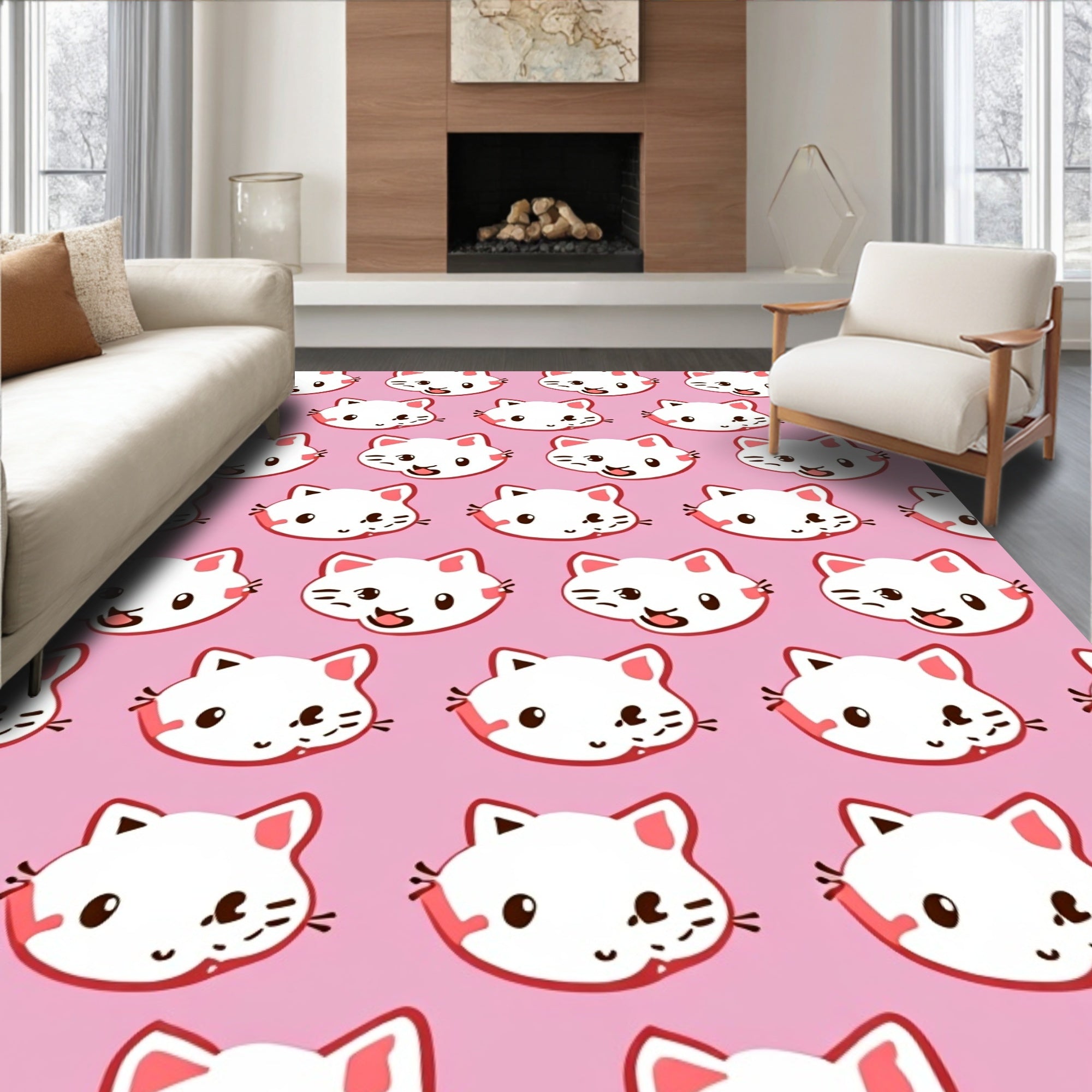 Cute Kawaii Cat Face Pattern Rug