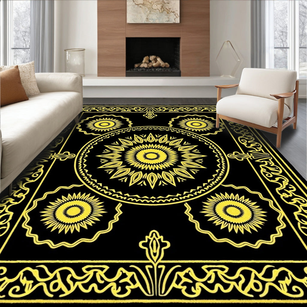 Bold Yellow Sunburst Patterned Rug