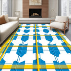 Bold Yellow Blue Plaid Abstract Design Rug
