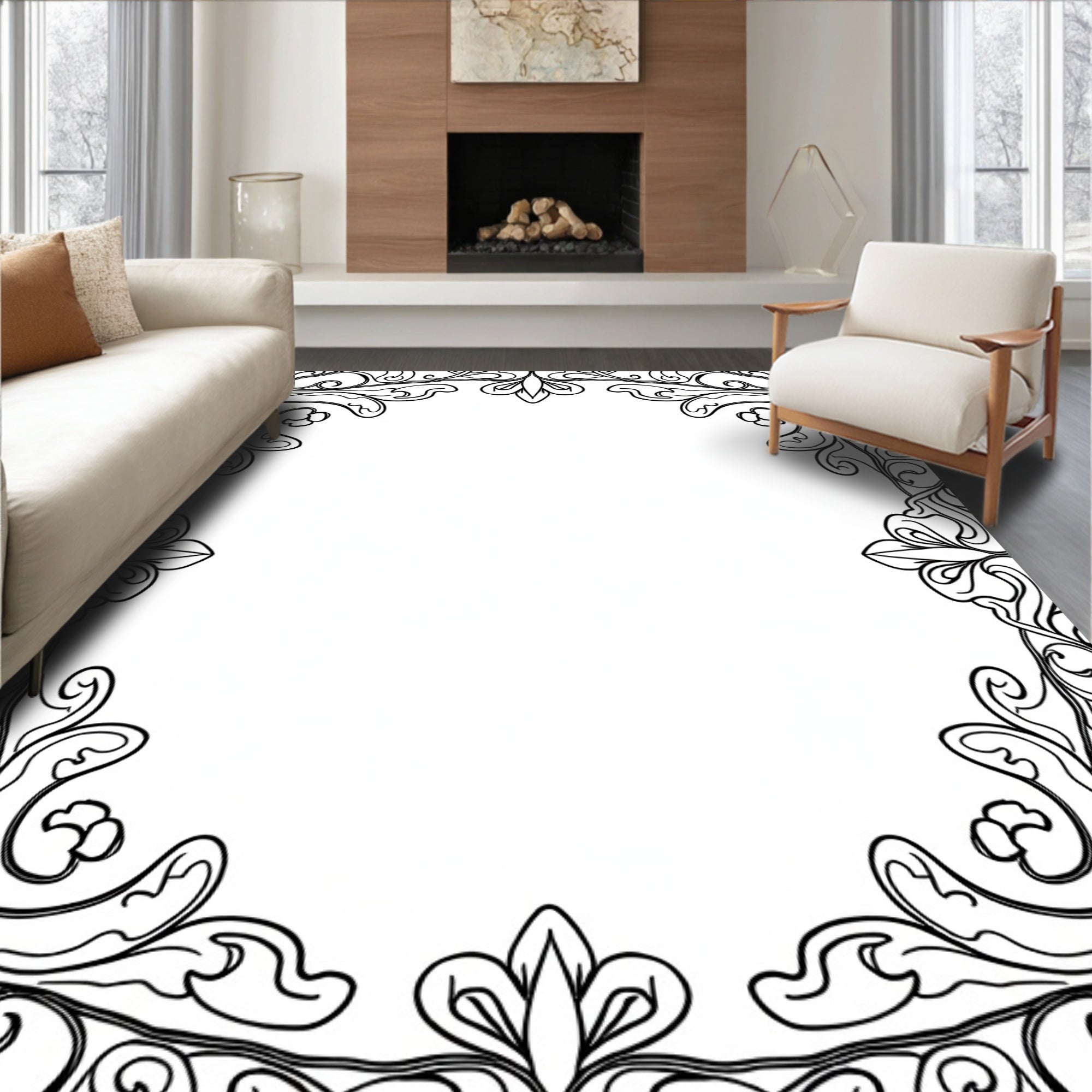 Ornate Floral Scrollwork Design Rug