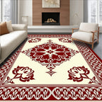Ornate Floral Bordered Cream Rug