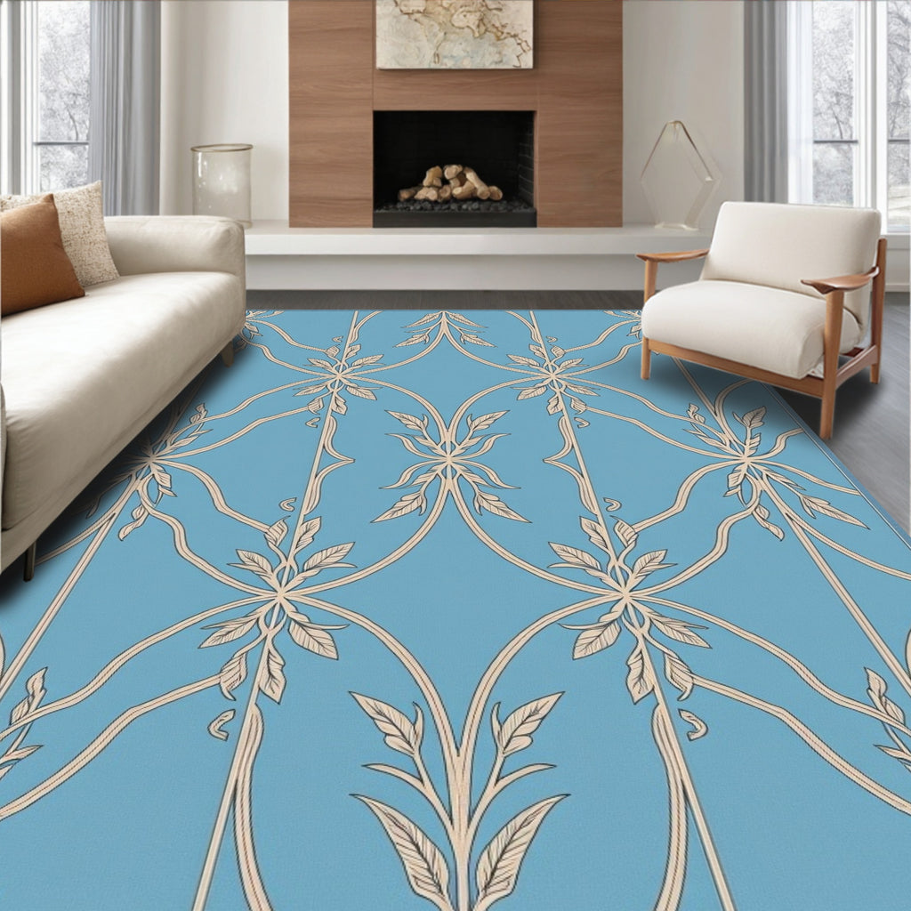 Classic Floral Scrollwork Blue Pattern Rug