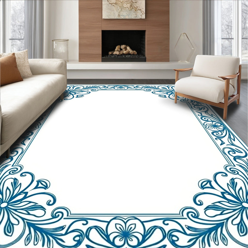 Ornate Floral Swirl Frame Design Rug
