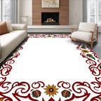 Crimson Green Floral Scroll Border Rug