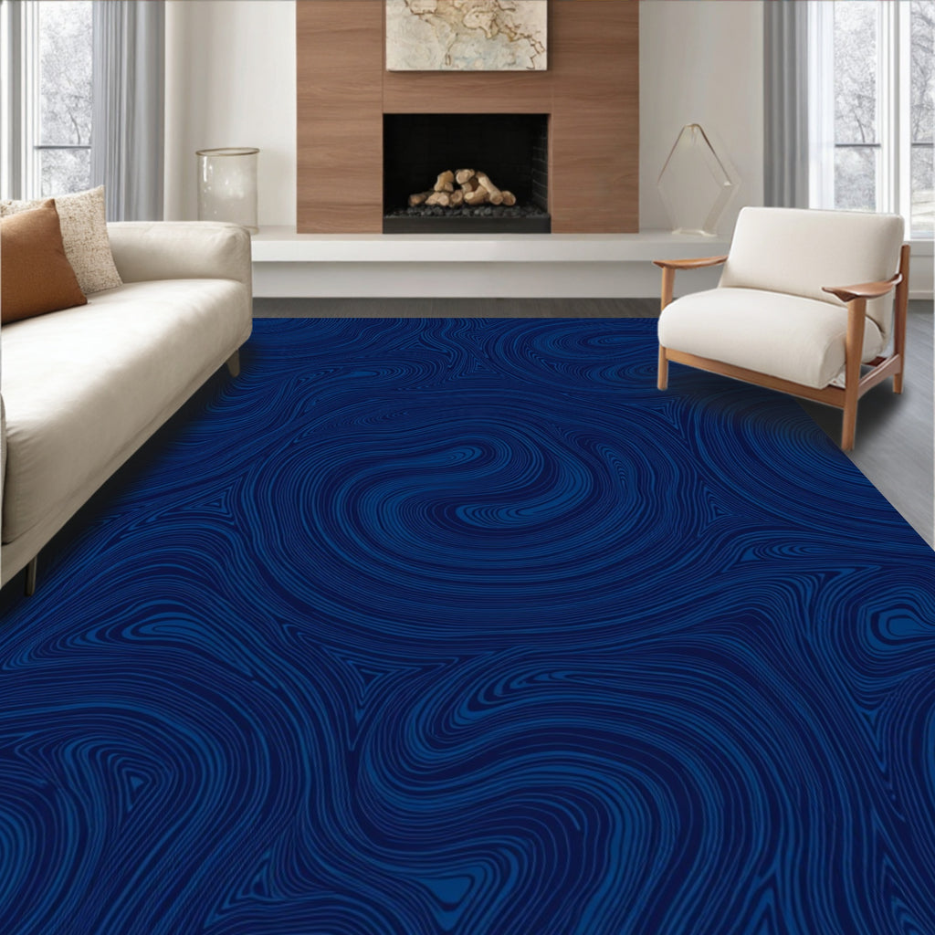 Deep Blue Swirl Pattern Design Rug
