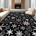 Black White Red Snowflake Swirls Rug