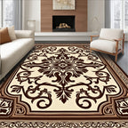 Classic Brown Floral Medallion Border Rug