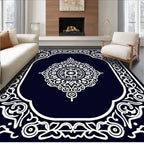 Intricate White Floral Border Design Rug