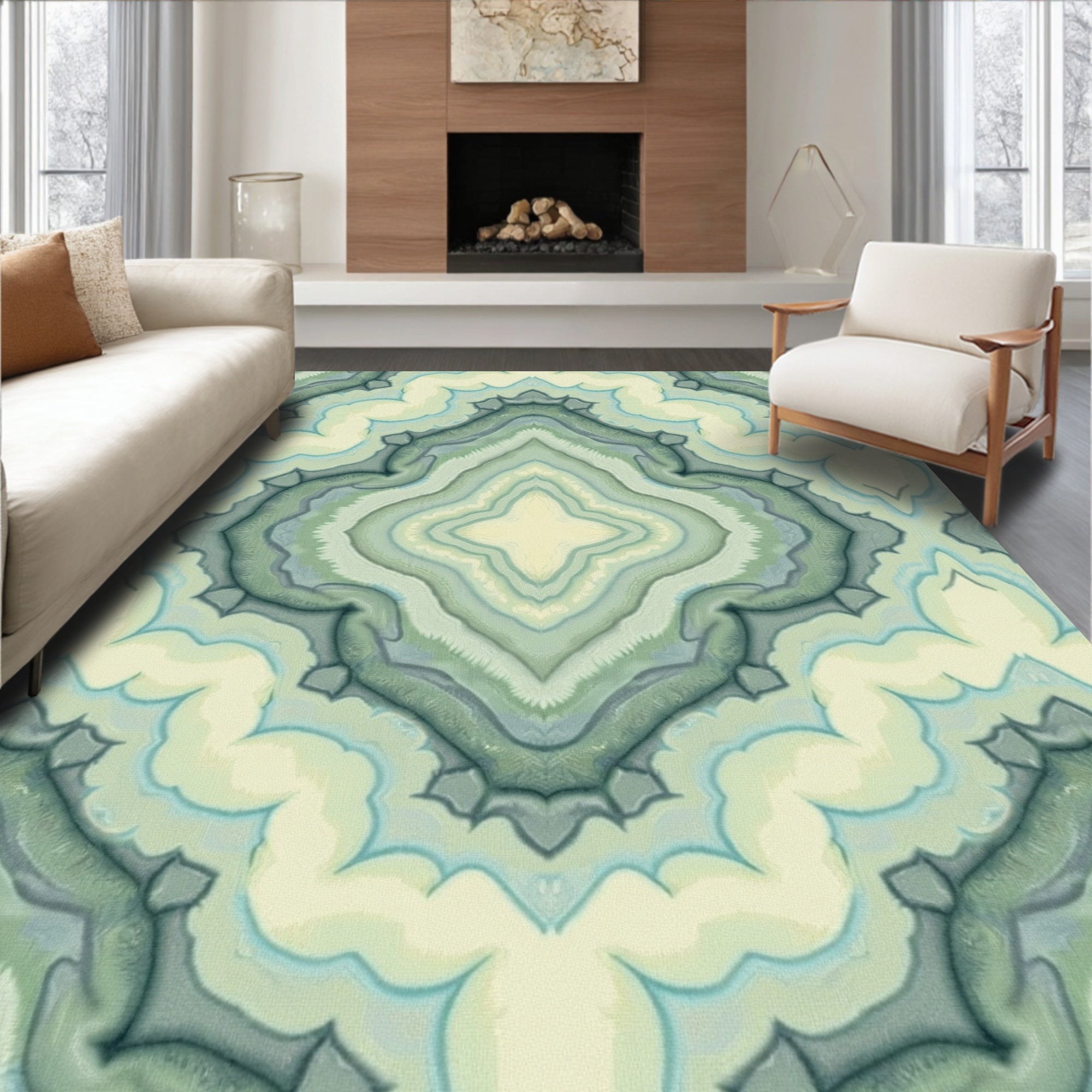 Green Teal Layered Abstract Pattern Rug