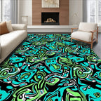 Fluid Black Green Teal Abstract Pattern Rug