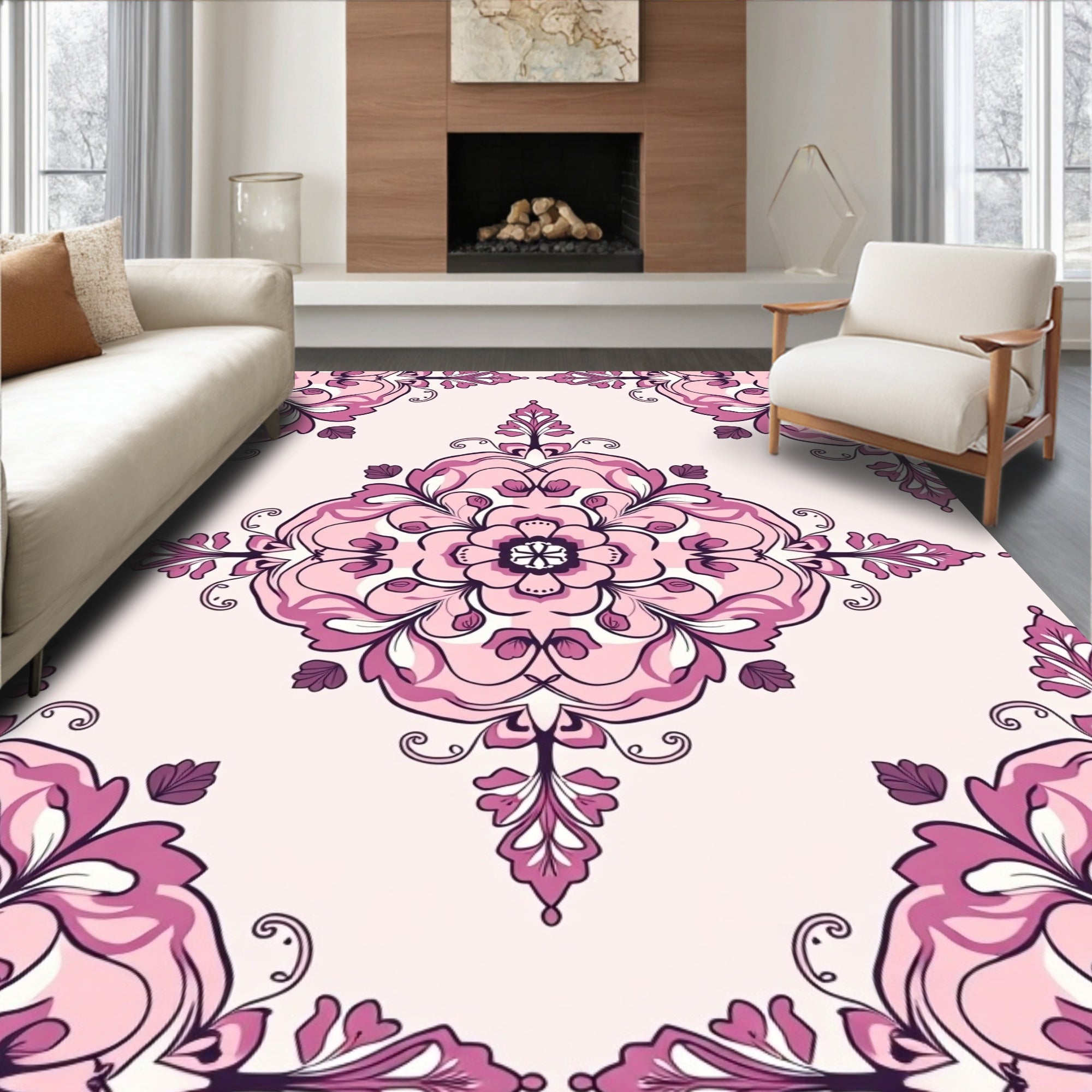 Pink Purple Floral Medallion Pattern Rug