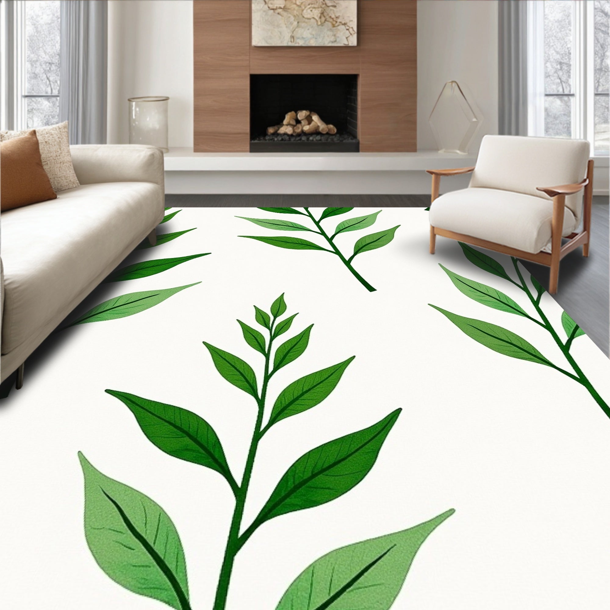 Botanical Branch Pattern On White Background Rug
