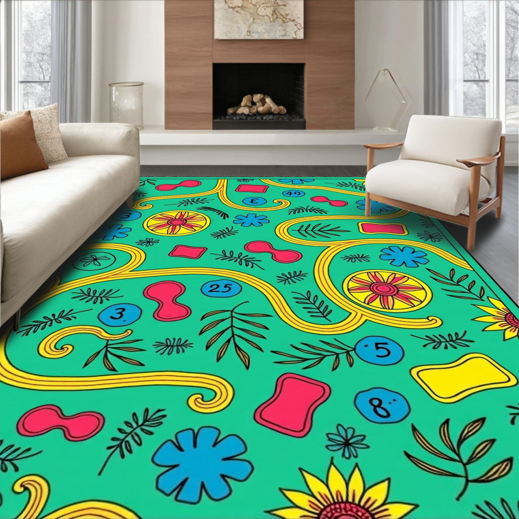 Whimsical Yellow Swirl Botanical Medley Rug