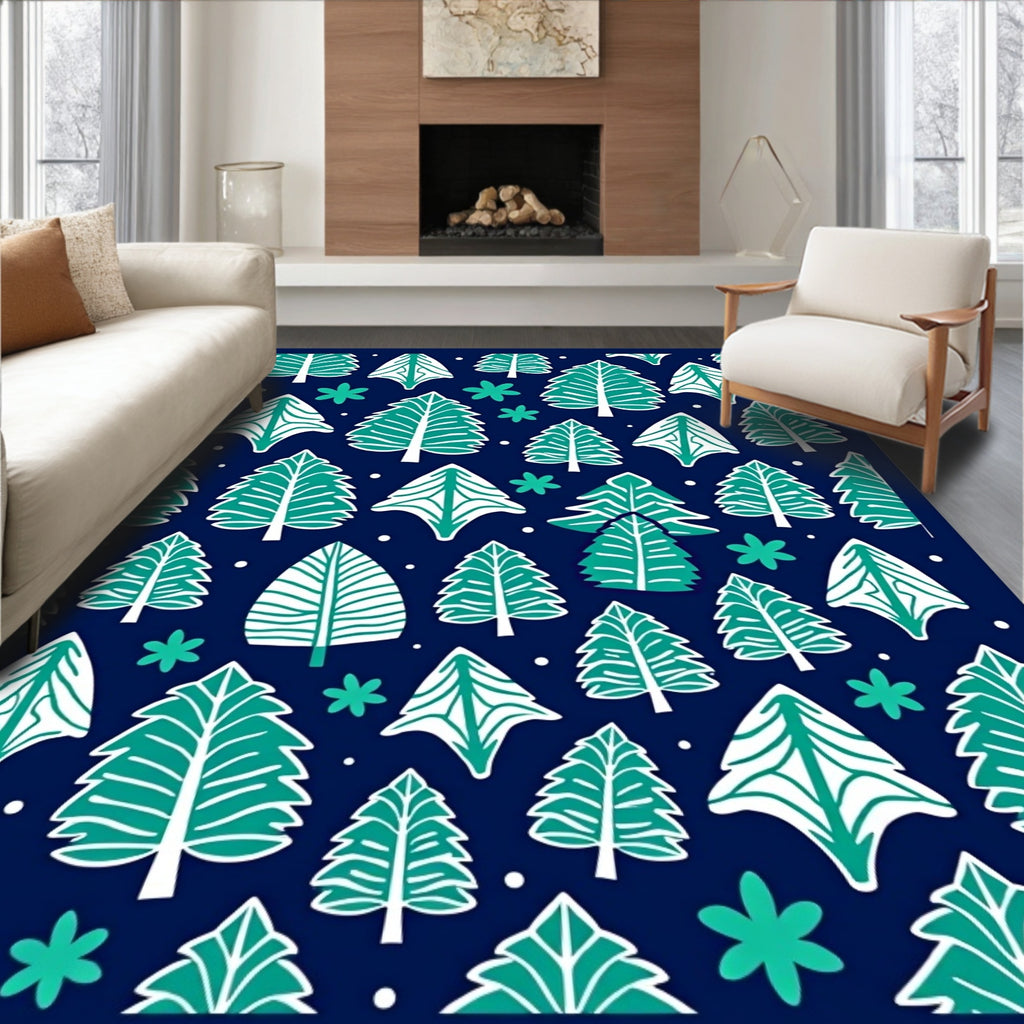 Forest Trees Pattern With Snow Rug