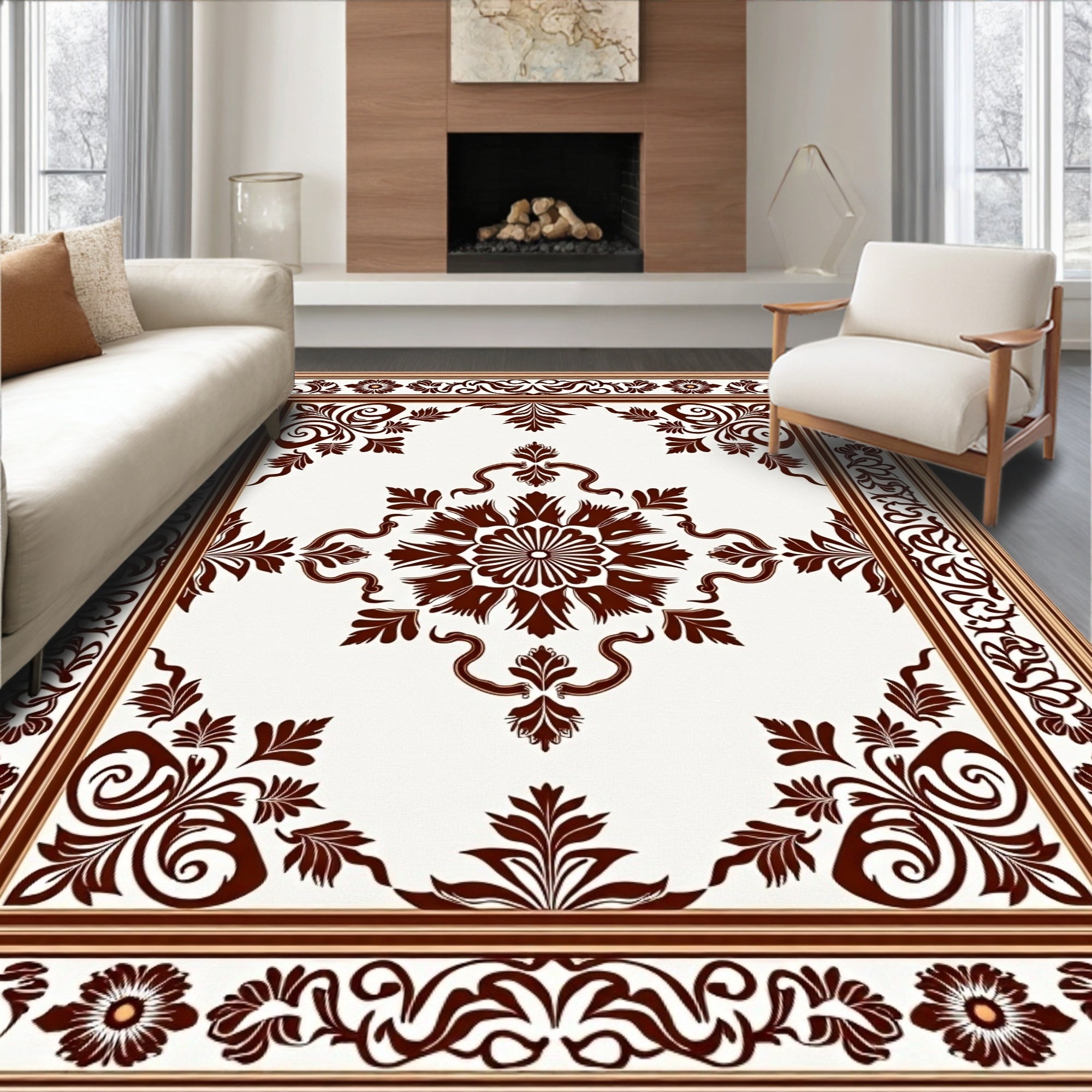 Elegant Floral Medallion Border Rug