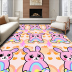 Pink Bunny Rainbow Heart Pattern Rug