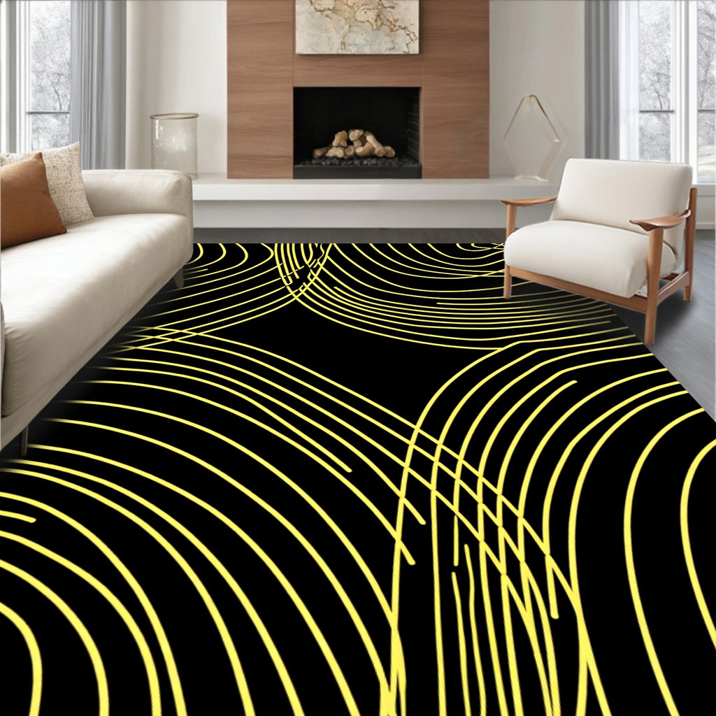 Abstract Yellow Swirl Pattern Rug