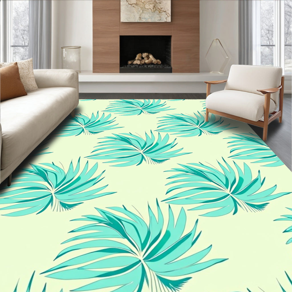 Aqua Leaf Pattern Design Rug