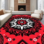 Bold Red Starburst Mandala Rug