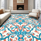 Teal Coral Floral Filigree Pattern Rug