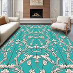 Elegant Teal Cream Floral Pattern Rug