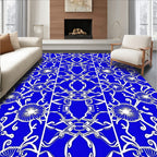 Vibrant Blue Floral Scroll Medallion Rug