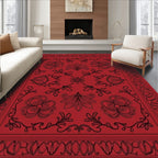 Classic Floral Swirl Red Black Rug