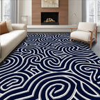 Navy White Swirl Abstract Pattern Rug