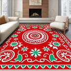 Vibrant Red Geometric Starburst Medallion Rug