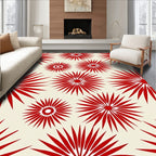 Red Sunburst Floral Pattern Rug