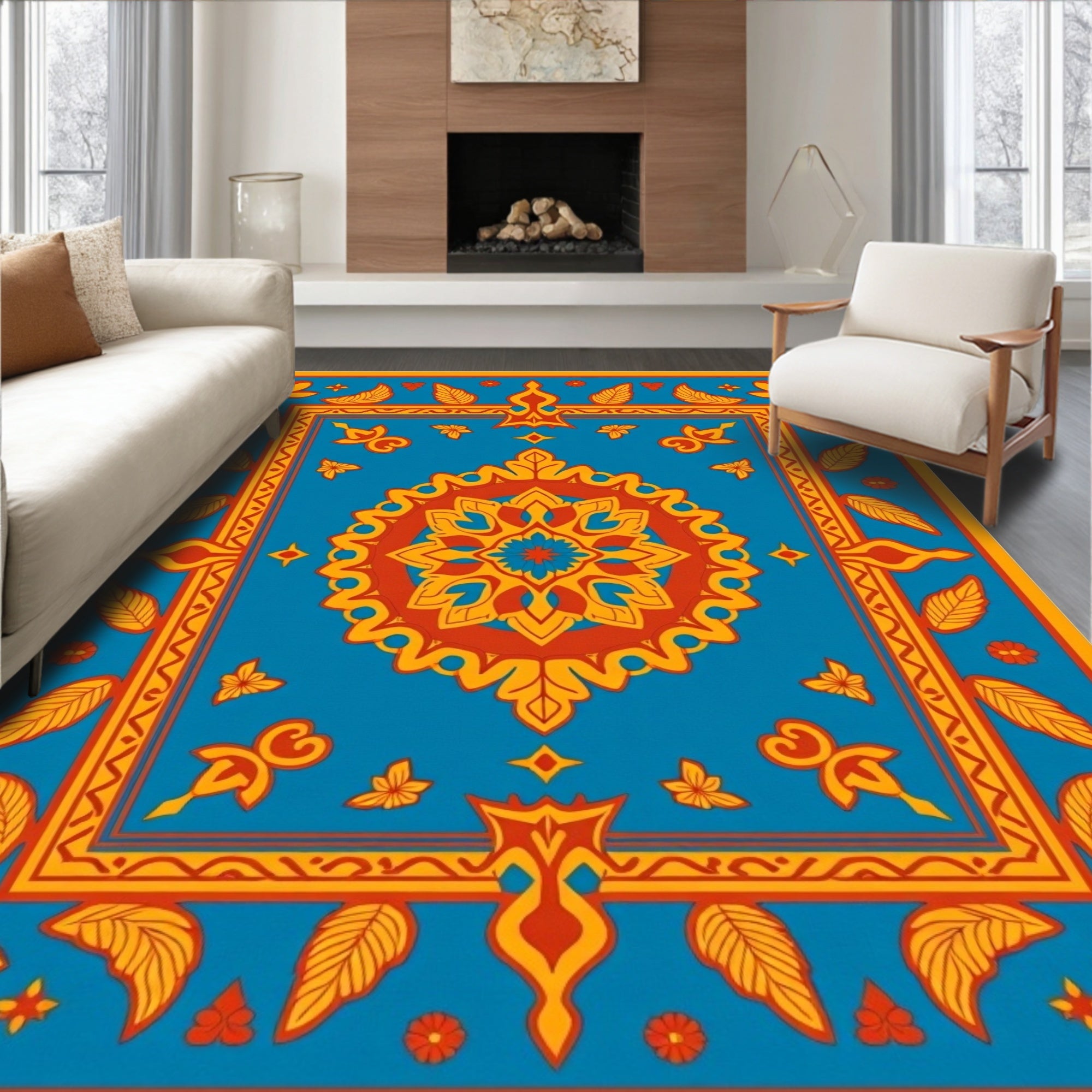 Vibrant Floral Medallion Pattern Rug