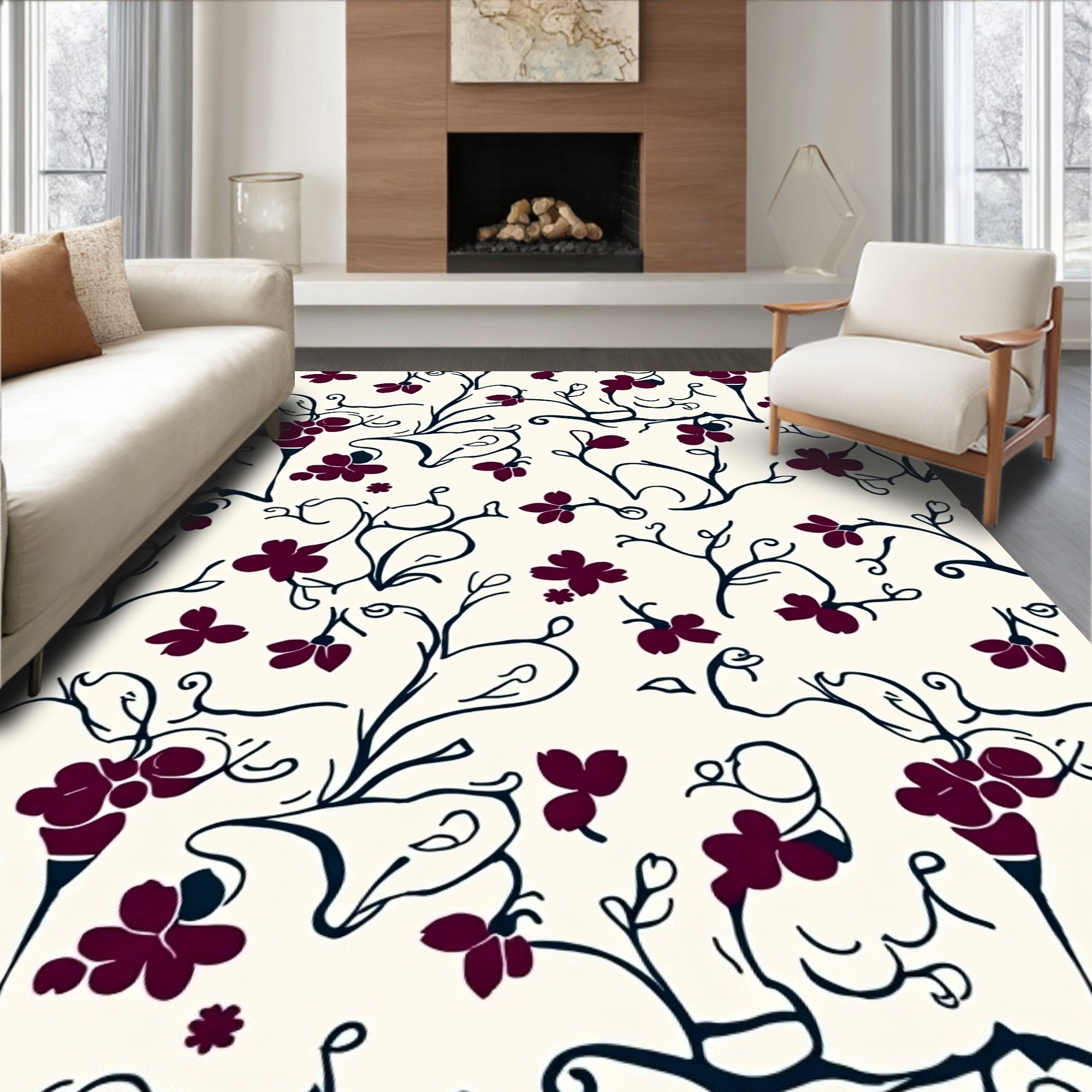 Elegant Floral Vine Pattern Rug