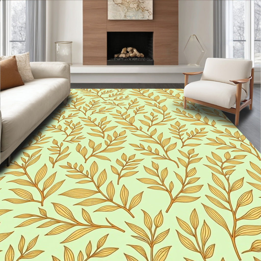Golden Leaf Branch Pattern Rug