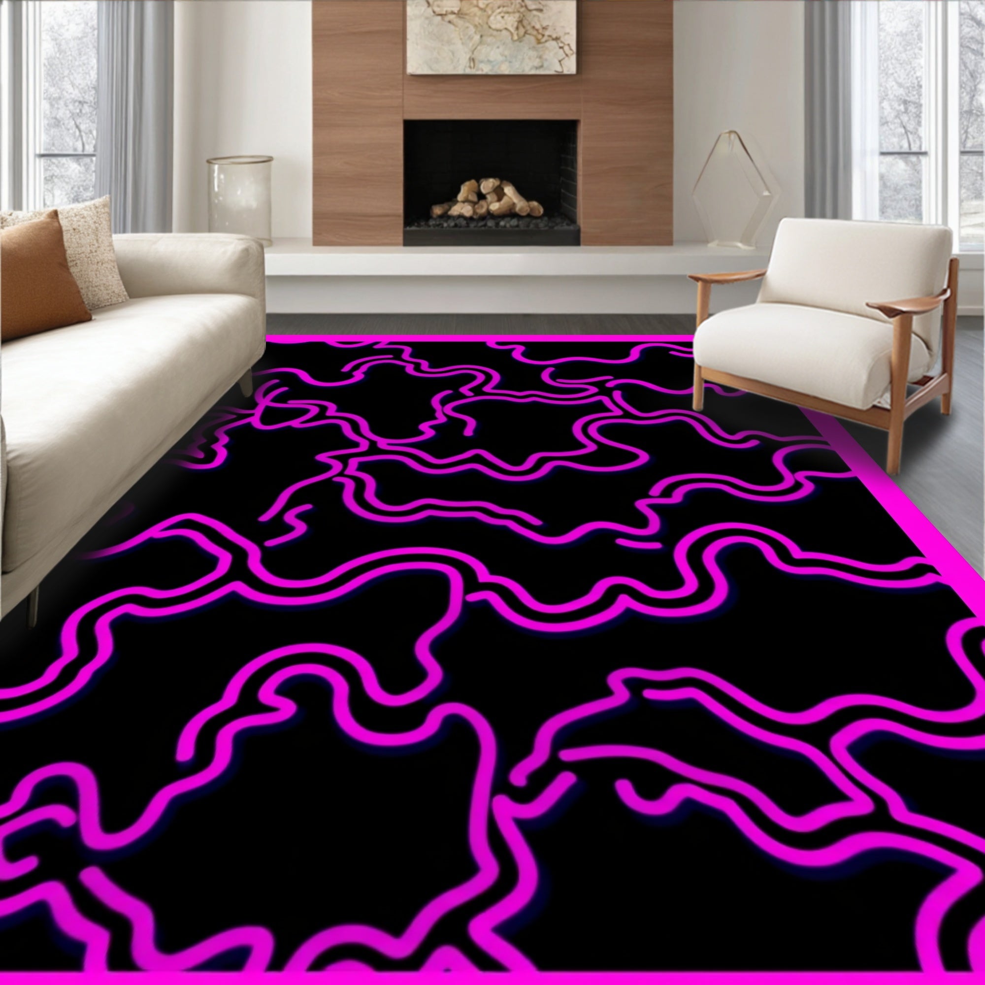 Bright Pink Wavy Lines Rug