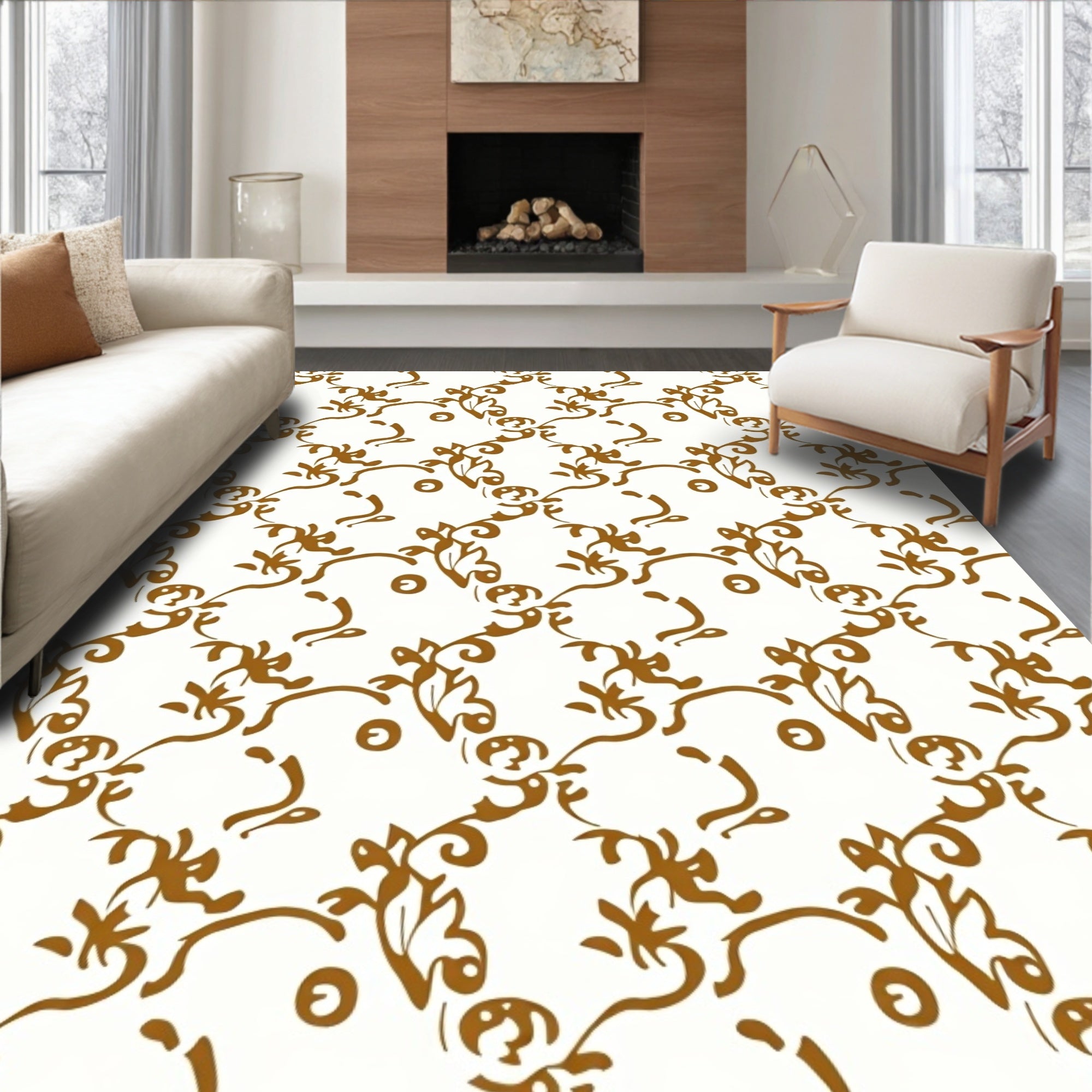 Brown Flourish Pattern Design Rug