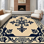 Traditional Dark Floral Scrollwork Pattern Rug