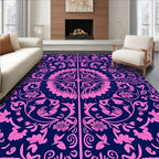 Pink Floral Vine Patterned Square Rug