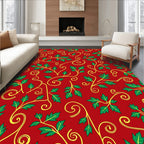 Festive Red Green Vine Swirl Rug