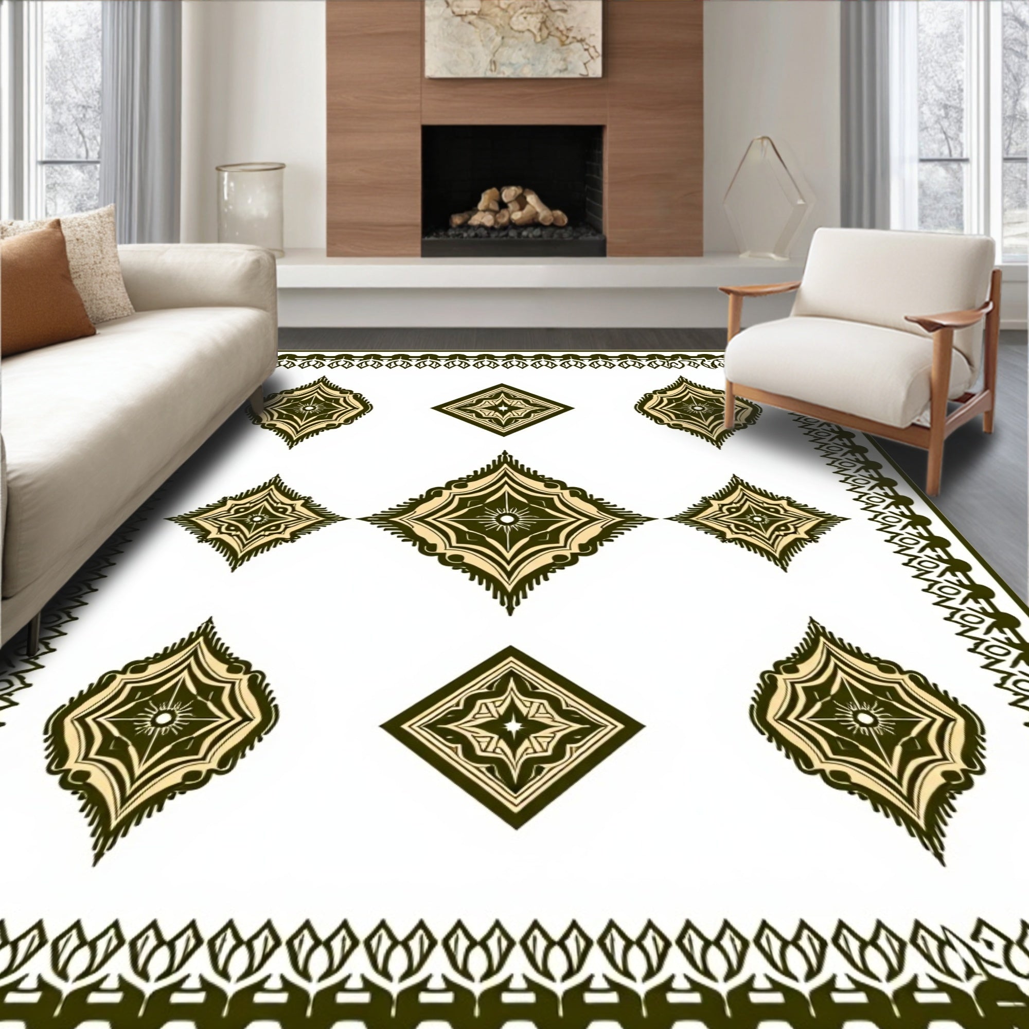 Ornate Diamond Pattern With Border Rug