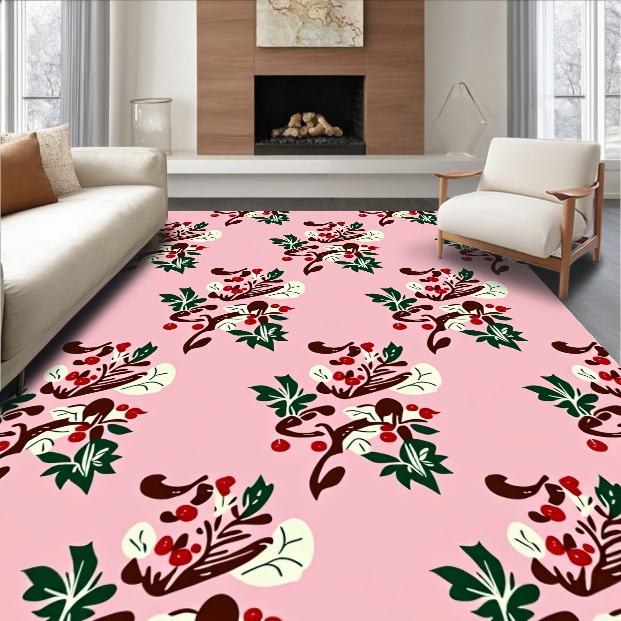 Pink Berry Branch Medallion Rug