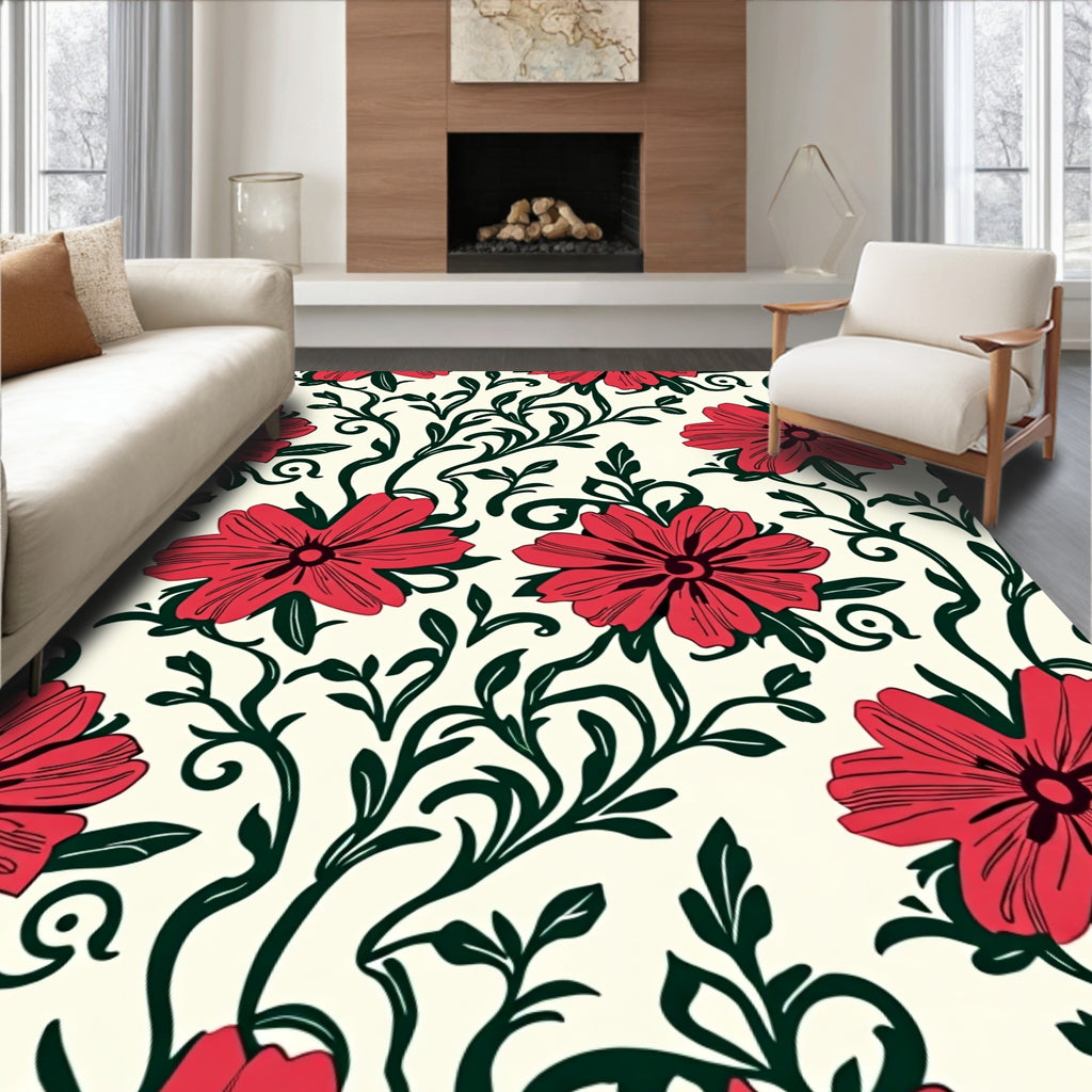 Vibrant Floral Scrollwork Pattern Rug