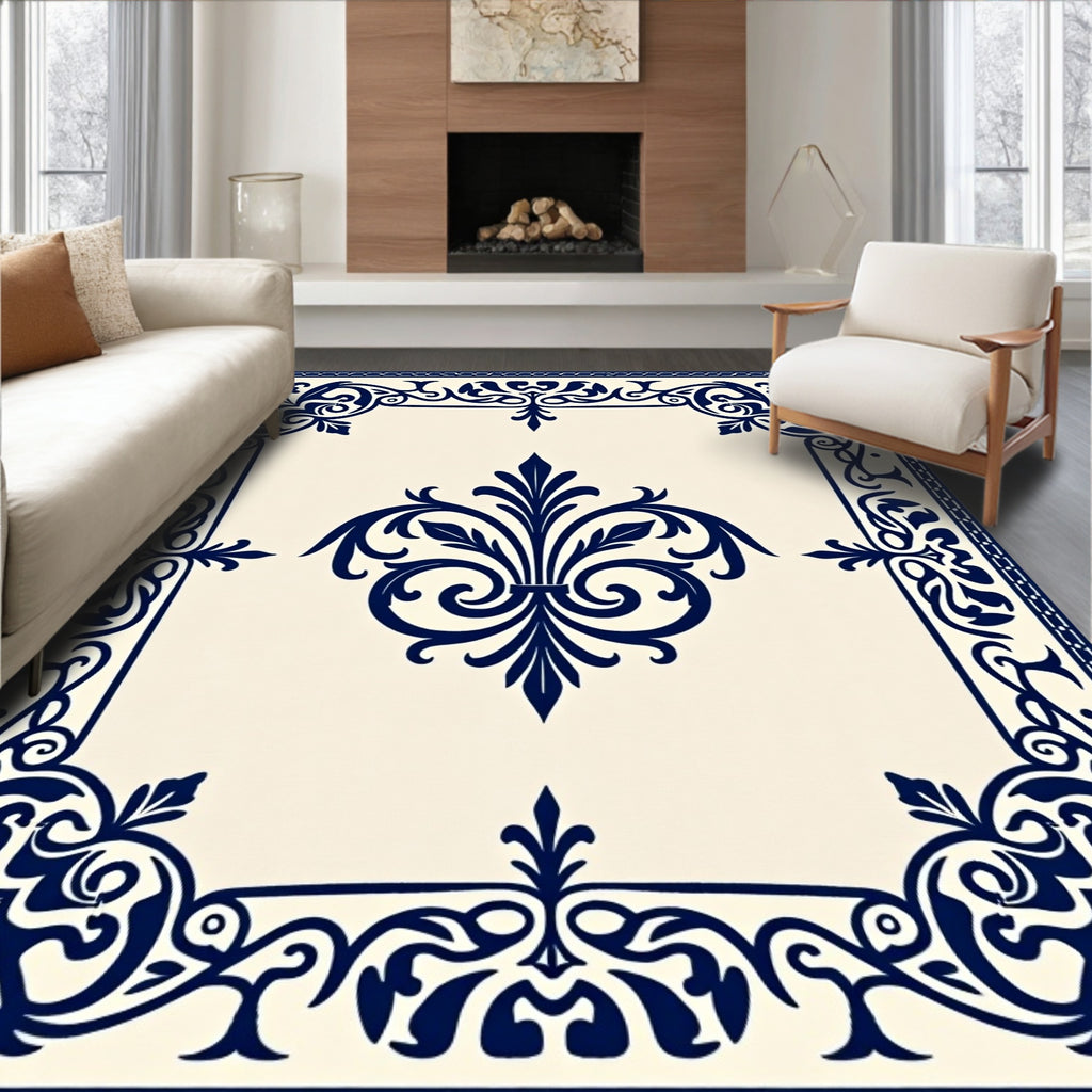 Classic Floral Swirls Dark Blue Rug