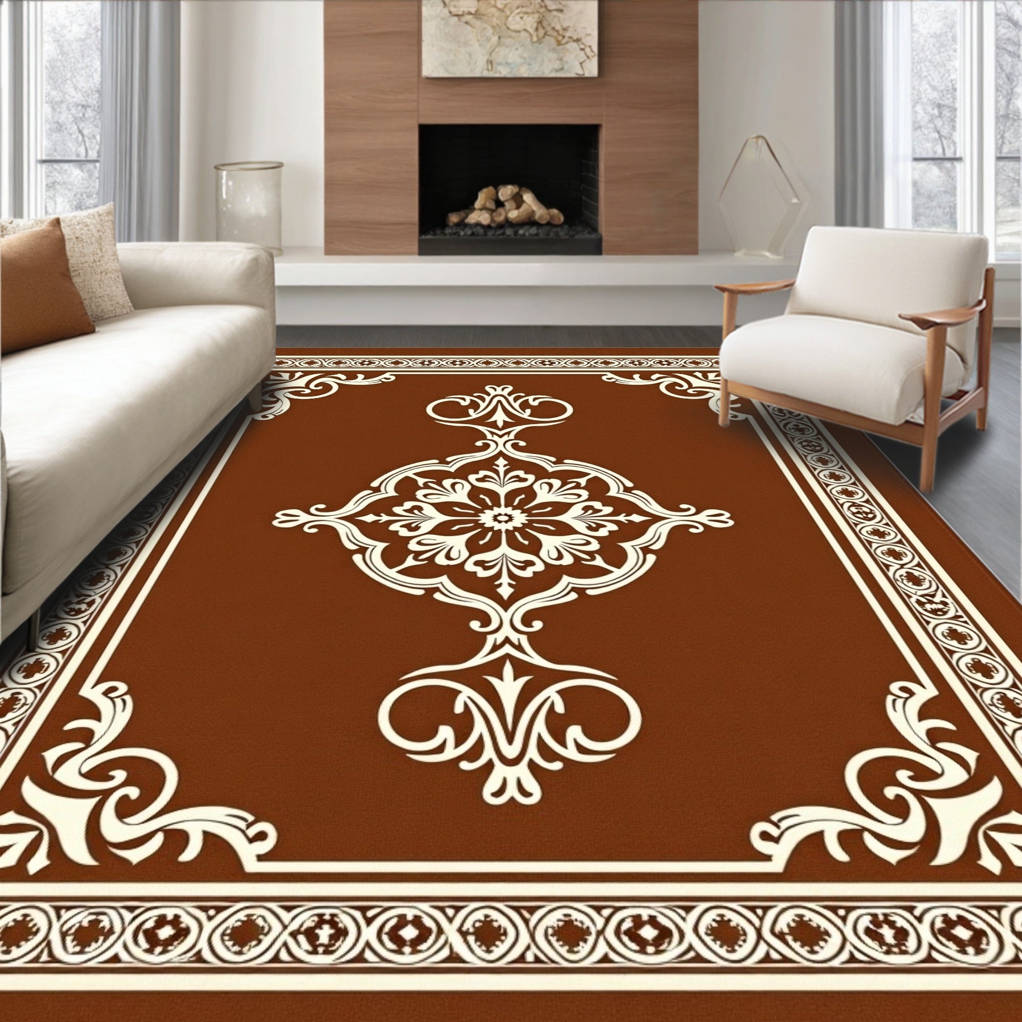 Elegant Damask Scrollwork Pattern Rug