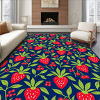 Red Strawberry Navy Botanical Pattern Rug