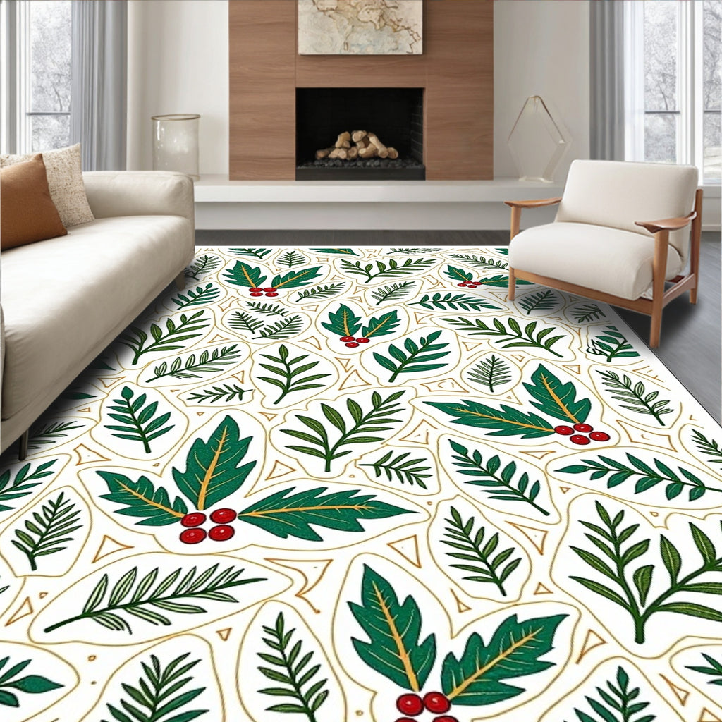 Evergreen Holly Berry Leaf Garland Rug