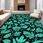 Aqua Leaf Patterned Abstract Design Rug
