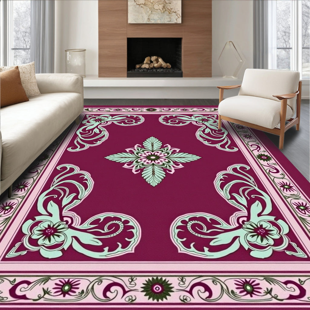 Ornate Floral Scrollwork Design Rug